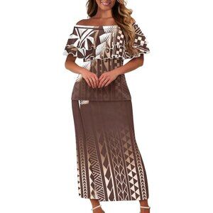 Polynesian Puletasi 2pc Dress Set Women's Ruffle Off Shoulder Maxi Casual